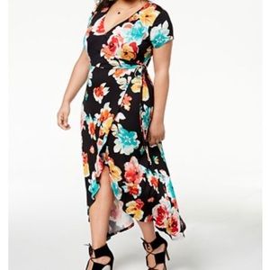 Planet Gold Plus Printed Faux-Wrap Maxi Dress